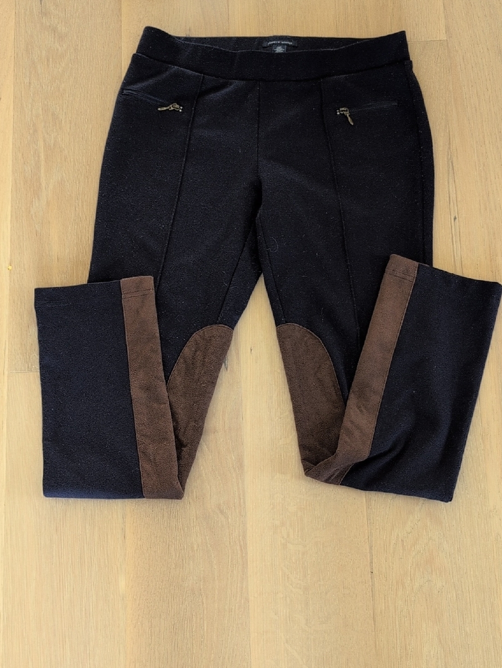 Tommy Hilfiger Blue Ponte Riding Pants with Brown Suede Like Panels